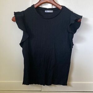Zara Ruffle Sleeve Tank Sz L